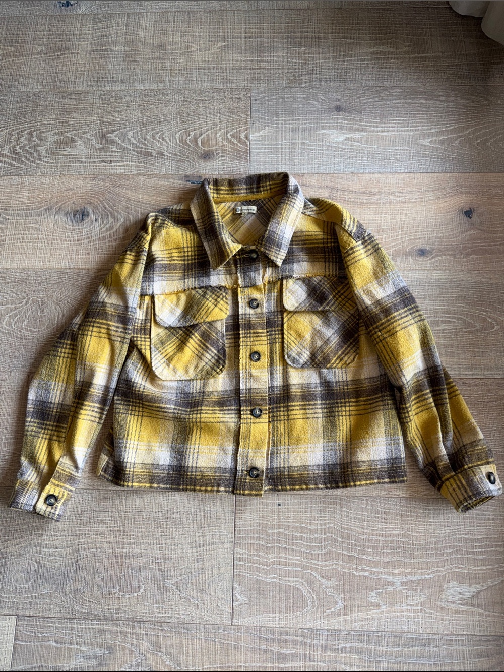 Womens Democracy Yellow Plaid Button-Up shacket L